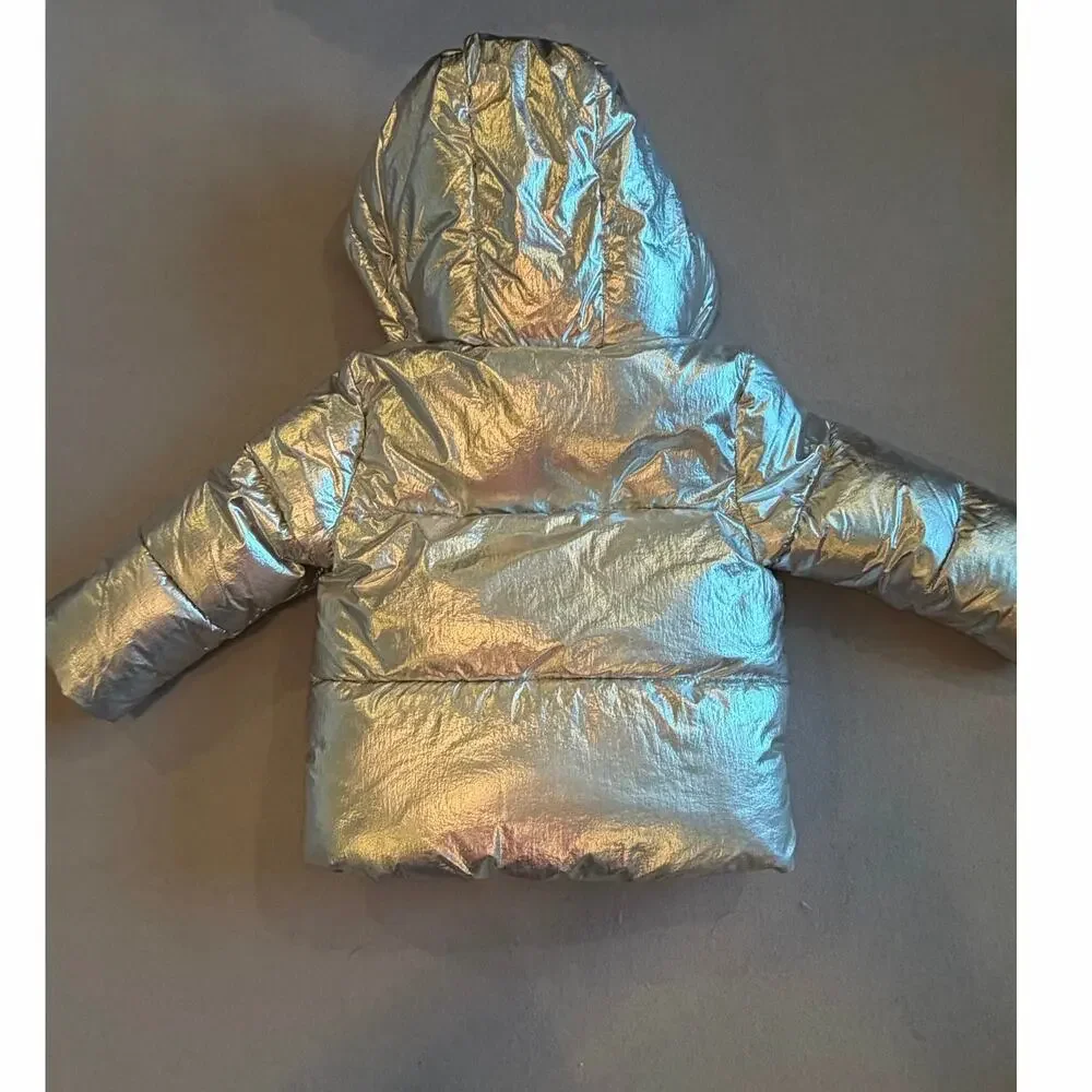 Baby Gap Metallic Silver Sherpa Lined Puffer Jacket Coat 3T